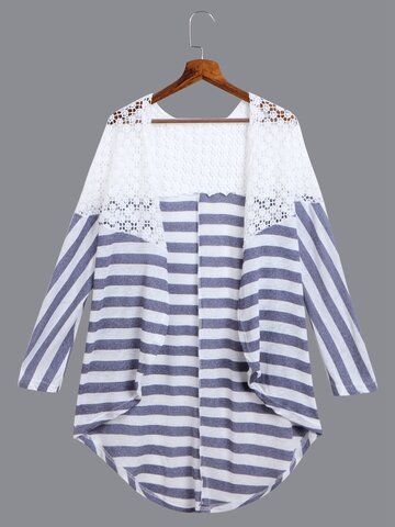 

Stripe Lace Stitching Kimonos, As picture