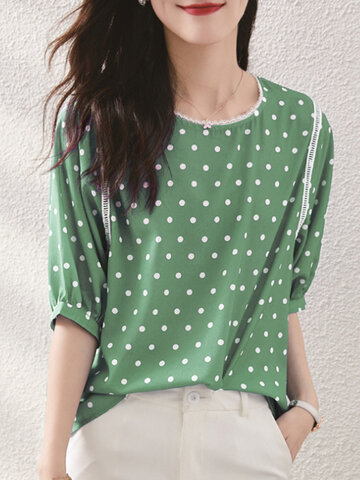 Polka Dot Lace Patchwork Casual Blouse