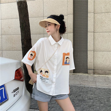 

Season New Ins Ghost Girl Temperament Funny Pattern Letter Print Loose Short-sleeved Shirt
