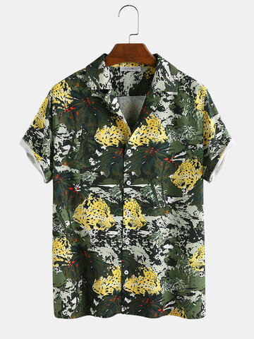 Abstract Coconut Tree & Leopard Printed Shirt