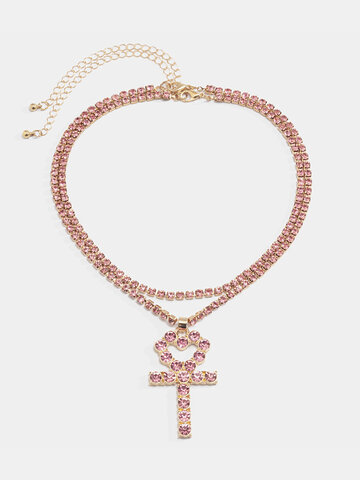 Cross Peach Heart Necklace