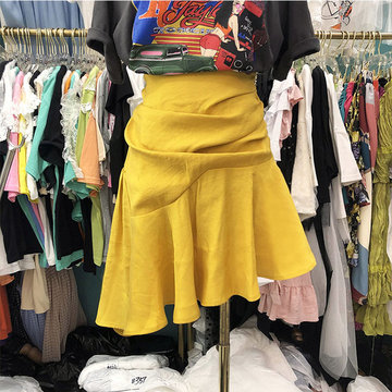 

Yellow Ruffled High Waist Half-length Skirt Season Fashion Net Red A Word Skirt Student Tide