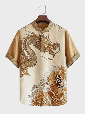 Chinese Dragon Print Henley Shirts