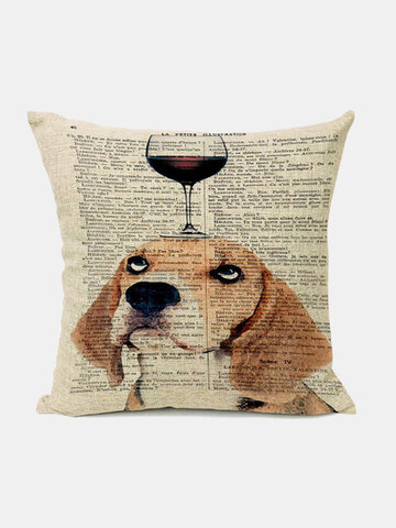 Animal Head Wine Glass Pattern Linen Cushion Cover Home Sofa Art Decor Throw Pillowcase