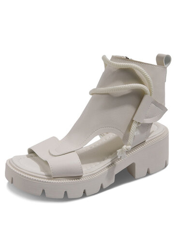 Side-zip Chunky Heel Platform Sandals