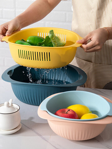 Double Layers Drain Basket Kitchen Wash Basin Pots Plastic Fruit Basket Drain Water Wash Basket