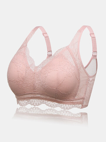 Plus Size Floral Lace Sheer Wireless Bra