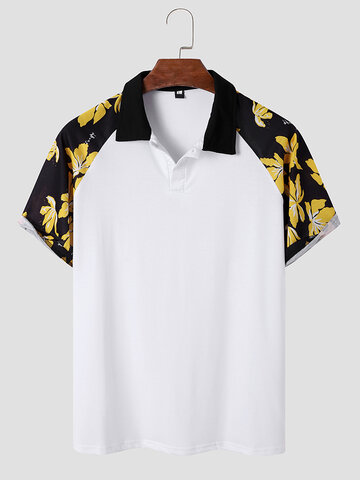 Floral Patchwork Buttons Polos Shirts