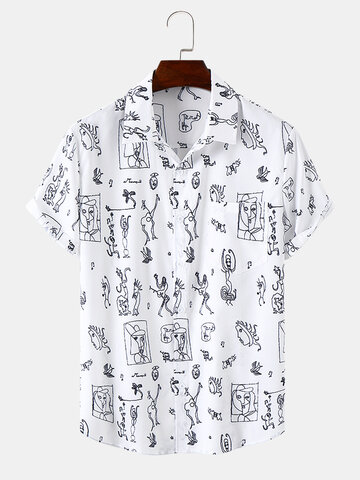 Abstract Figure Print Pocket Shirts