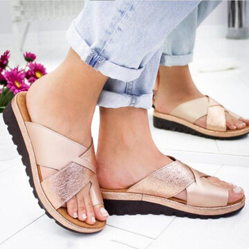 Cross Open Toe Slide Wedges Sandals