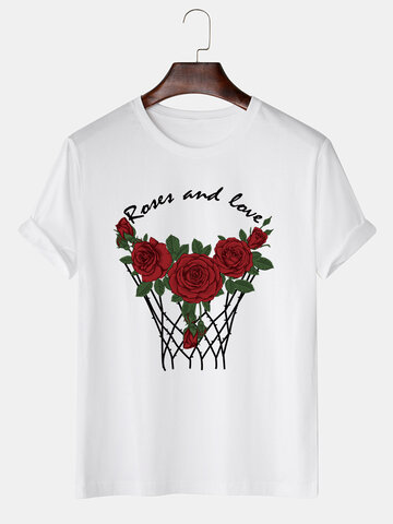 Cotton Slogan Rose Print T-Shirts