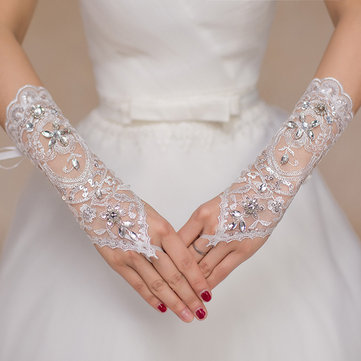 

Bride Long Lace Fingerless Gloves, White