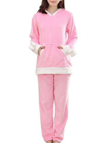 

Lovely Hooded Long Sleeve Cozy Home Set, Pink