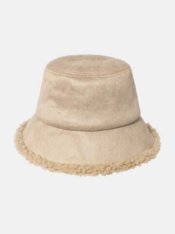 Women & Men Lamb Fur Suede Windproof Soft Bucket Hat