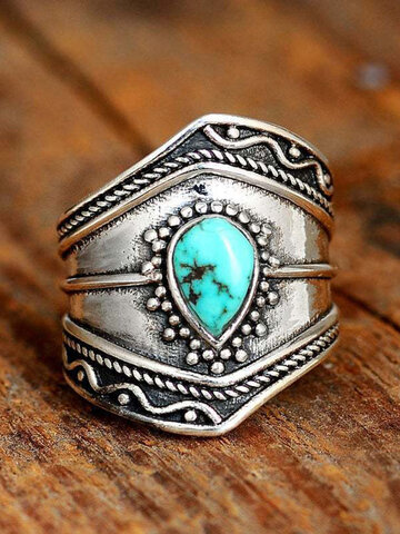 Turquoise Alloy Irregular Ring