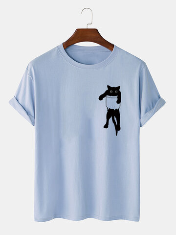 T-shirt con stampa sul petto di gatto cartone animato