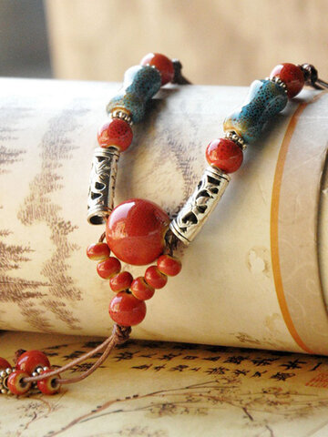 Irregular Ceramic Beads Tassel Necklace