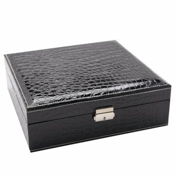 Mirror Lock Leather Storage Organizer Jewelry Box