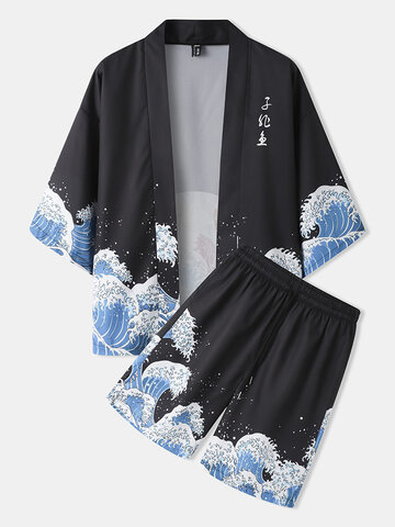 Wave Carp Print Japanese Style Outfits