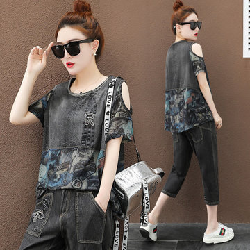 

Sports Suit Women's Season New Loose Short-sleeved Nine-point Pants Fashion Casual Day Two-piece