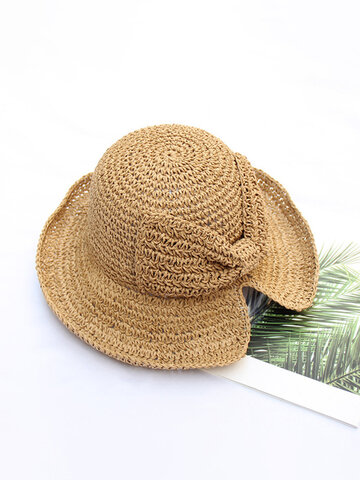 Small Along The Beach Straw Hat Ladies Day Seaside Sunscreen Bow Fisherman Hat Foldable Cover Face Sun Hat