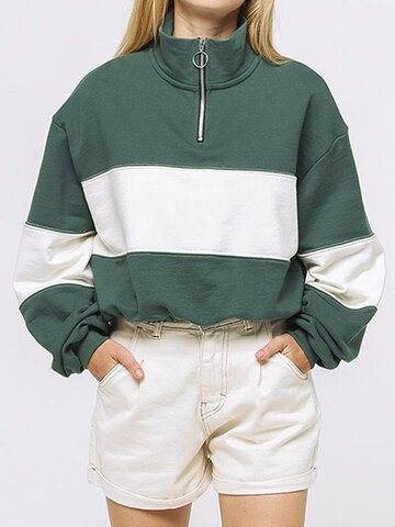 Patch Color Zipper Sweatshirt