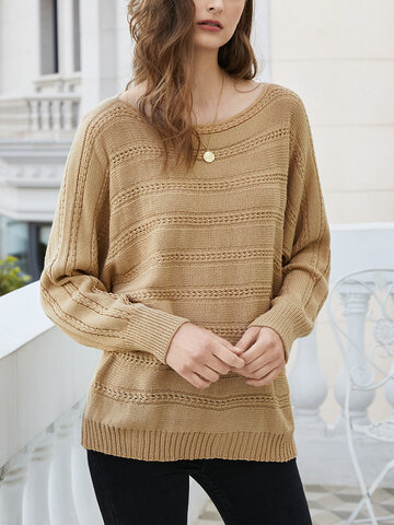 Solid Hollow-out Casual Sweater