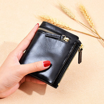 Women Vintage Genuine Leather Short Wallet 