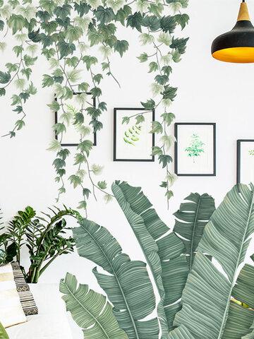 1PC Green Leaves Wall Stickers for Home Bedroom Living Room Tropical Plants Wall Sticker Vinyl Wall Decals Door Murals Wallpaper