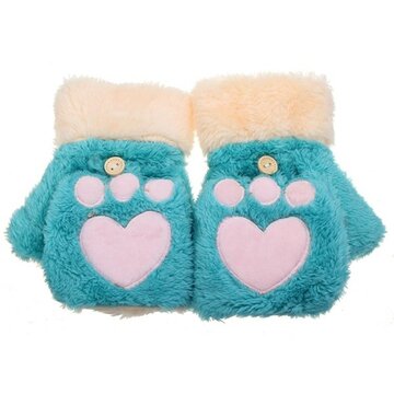 Winter Warm Cute Cat Claw Plush Short Fingerless Gloves Half Finger Flip Mittens 