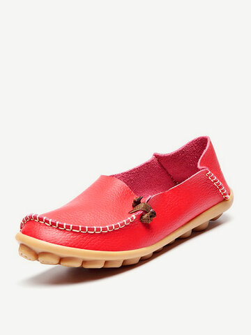 Pure Color Leather Flat Loafers