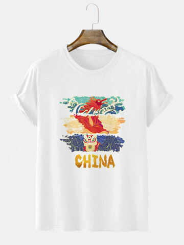 中国のライオン エレメント プリント T シャツ