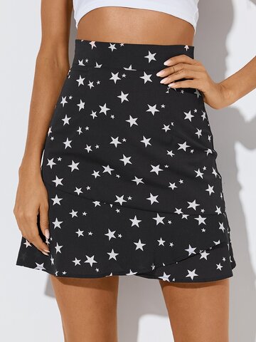 Stars Print Irregular Hem Skirt