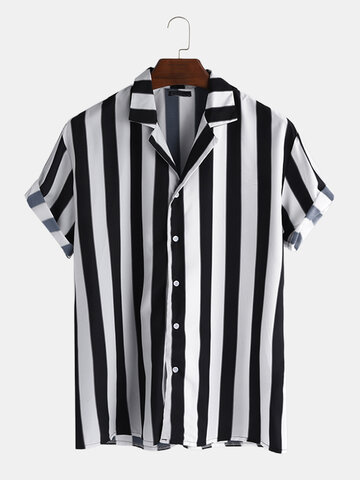 Striped V Neck Button Down Shirt