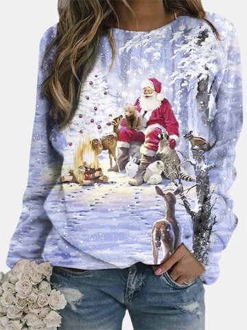 Christmas Santa Printed Pullover Sweatshirt