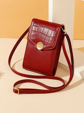 Multifunction Faux Leather Solid Color Crossbody Bag