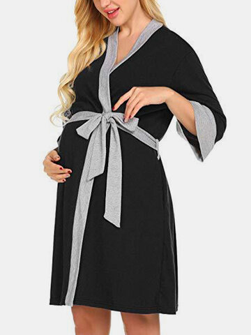 Robe de pyjama de maternité à lacets-Black