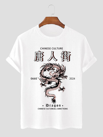 T-shirts à col rond dragon chinois