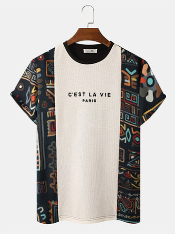 Tribal Pattern Letter Embroidered T-Shirts