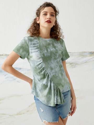 Tie Dye Ruched Ribbed T-shirt