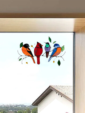 Adesivos de parede de vários pássaros coloridos para janela de vidro em forma de desenho animado papel de parede bonito para presente decoração de casa