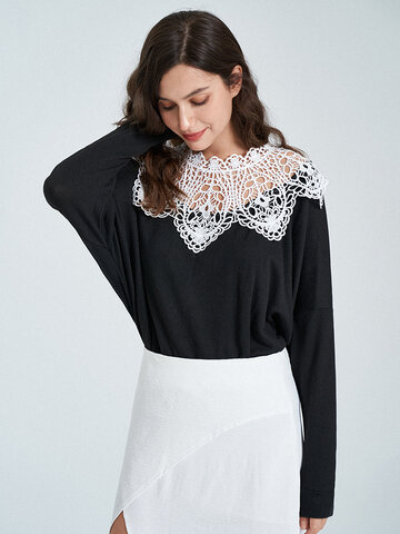 Lace Hollow Panel Casual Blouse