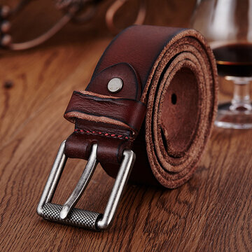 Genuine Leather Men's Belt Casual Waistband Waist Strap Smooth Pin Retro Belt