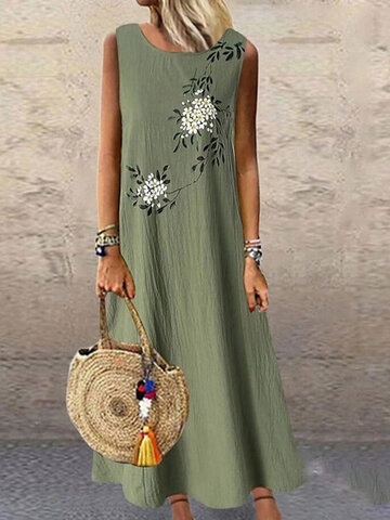 Baumwolle mit Blumenpflanzendruck Kleid