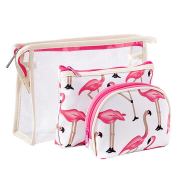 Colored Flamingo Cosmetic Bag Set