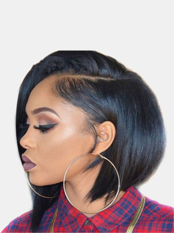 Natural Black Mid-point Straight Lace Wig