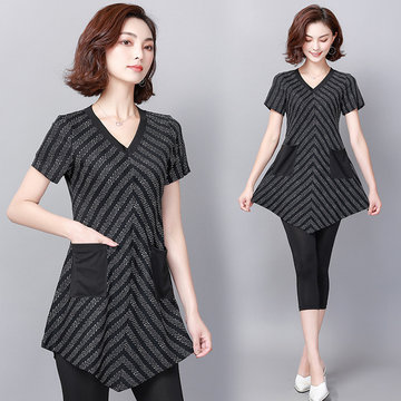 

Large Size Foreign Gas Suit Female New Dress Fat Mm Meat Tibetan Short-sleeved Cropped Pants Sister Was Thin Two-piece