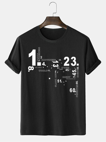 Cotton Number Letter Print T-Shirts