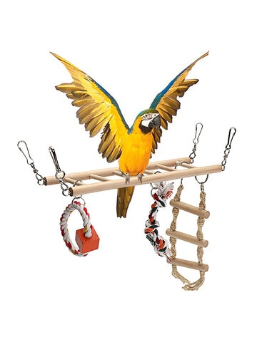 Wooden Pet Bird Parrot Parakeet Cockatiel Cage Hammock Swing Chew Hanging Toys