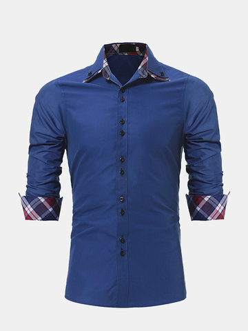 

British Business Plaids Patchwork Dress Shirts, Royal blue